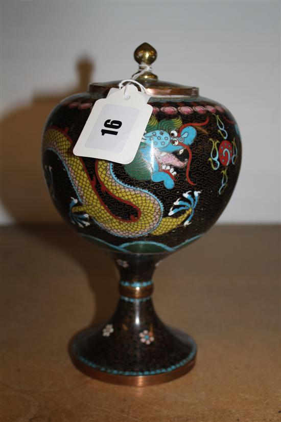 Cloisonne pot on pedestal foot